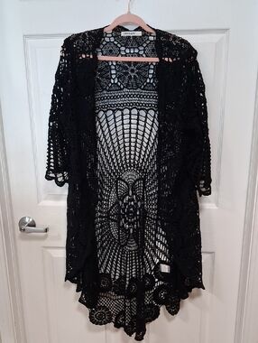 Openwork Crochet Black Cardigan - OrigaMe